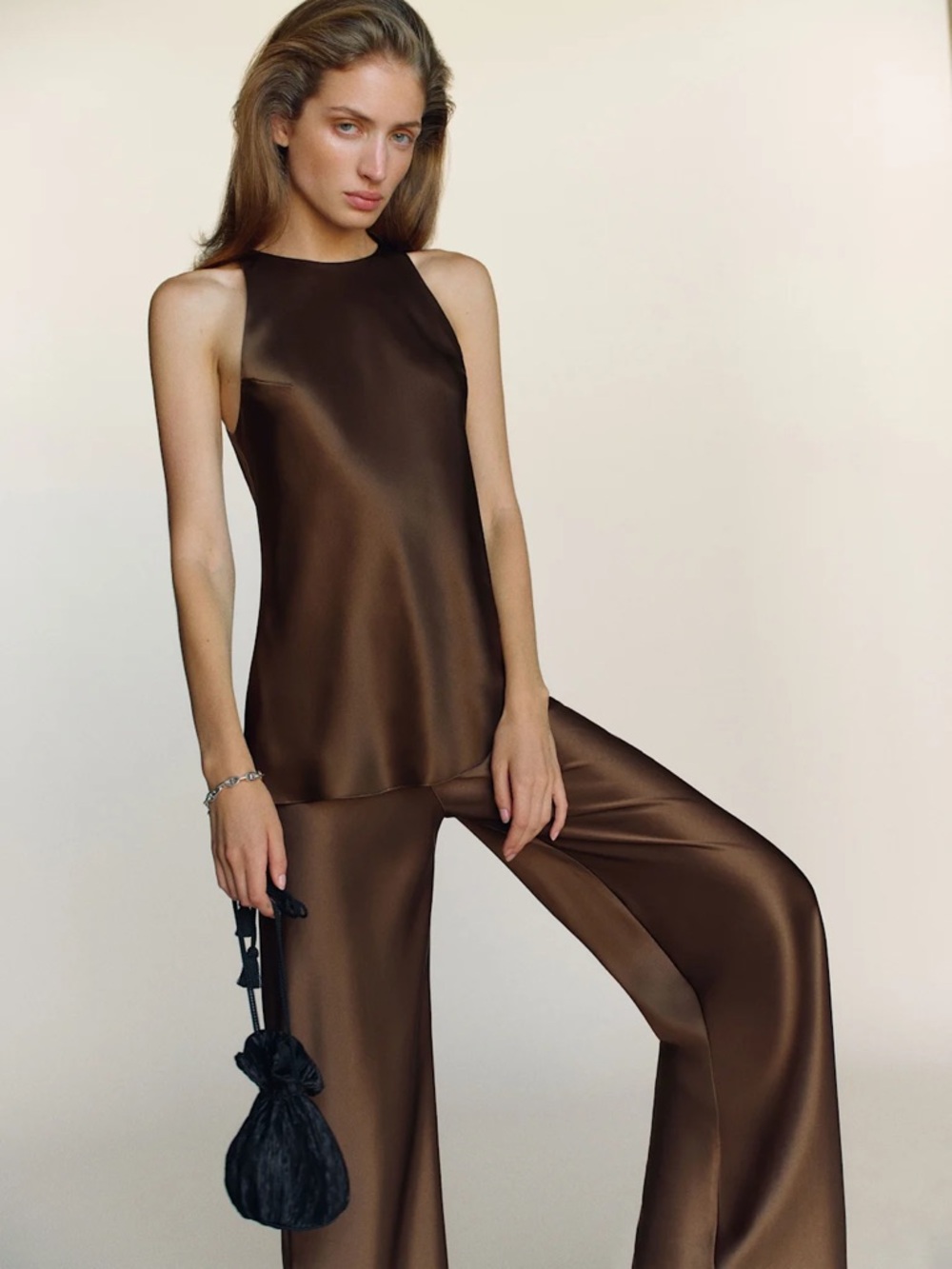 REFORMATION Saskia Silk Top in Pinecone 2